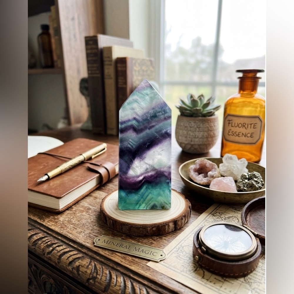 Rainbow Fluorite Tower 4-Sided Point | Translucent Purple & Green Banded Obelisk